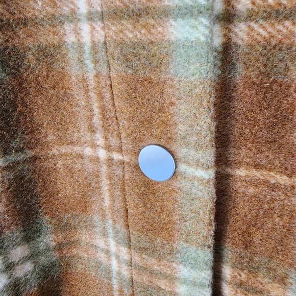 Norah Plaid Oversized Snap Front Shacket Wool Blend Pumpkin Sage Cream Size 44 - Picture 7 of 14